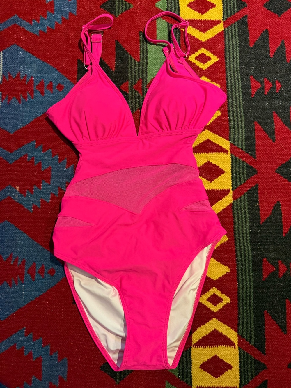 Holipick Bright Pink One-Piece Swimsuit with Mesh Detail